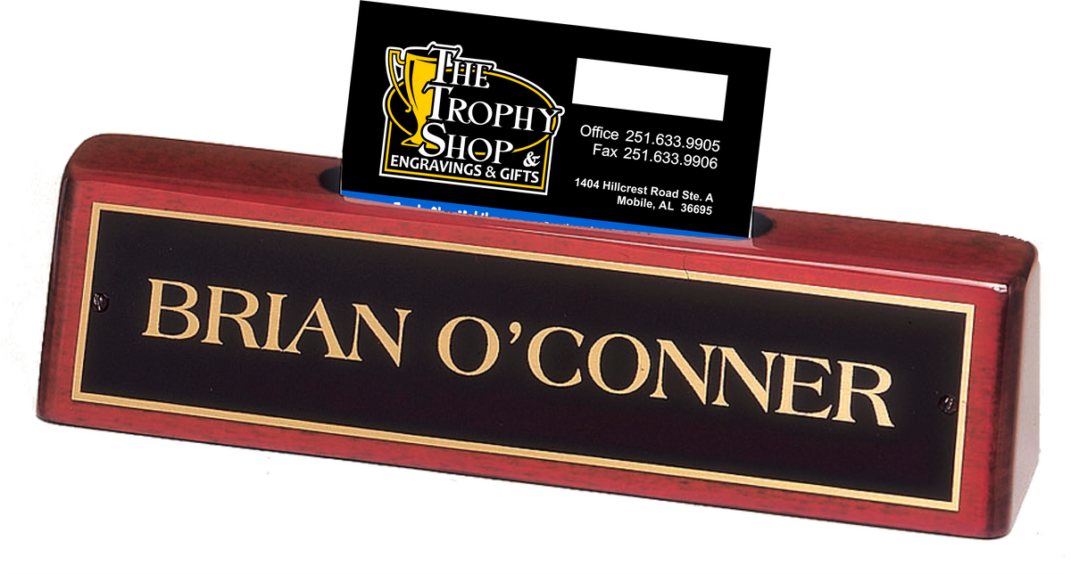 Rosewood Desk Plate w/ Business Card Holder w/ Black/Gold Plates 541