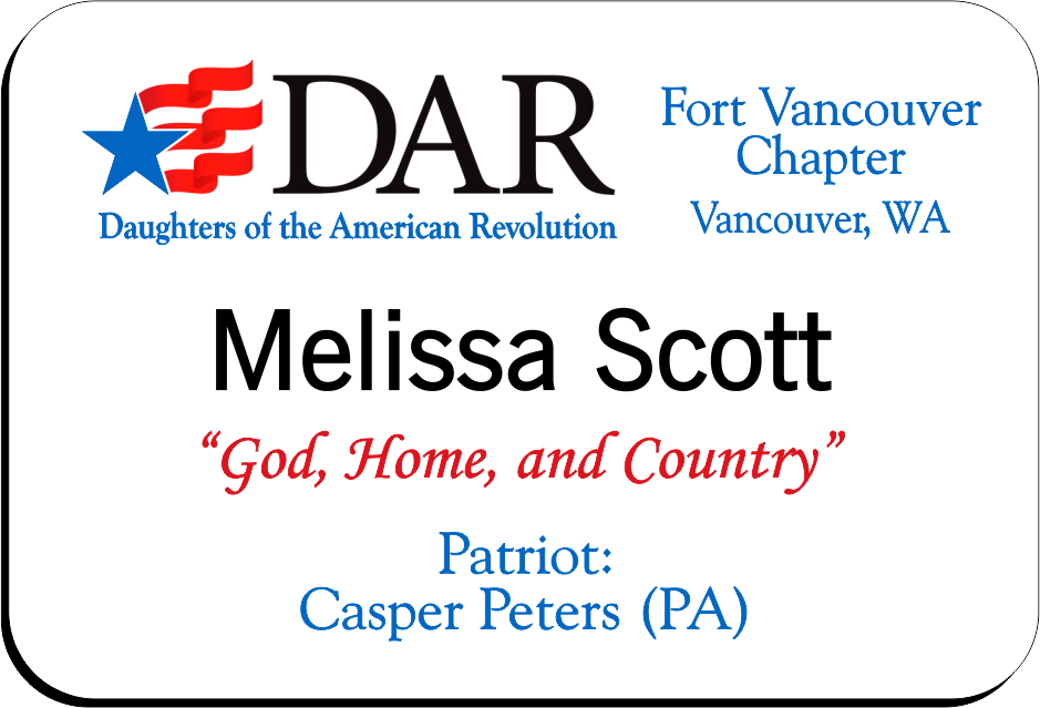 Fort Vancouver Chapter - NSDAR Name Badge - White w/ Color