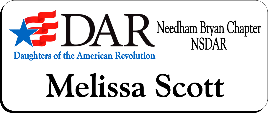 Needham Bryan Chapter NSDAR Name Badge - White w/ Color