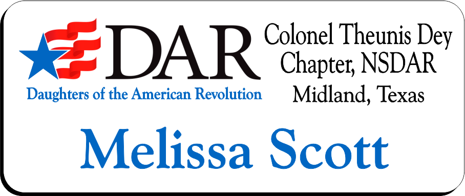 Colonel Theunis Dey Chapter NSDAR Name Badge - White w/ Color