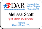 Load image into Gallery viewer, Susannah Lee Barlow Chapter - NSDAR Name Badge - White w/ Color
