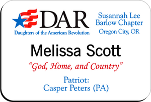 Susannah Lee Barlow Chapter - NSDAR Name Badge - White w/ Color