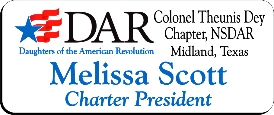 Colonel Theunis Dey Chapter NSDAR Name Badge - White w/ Color