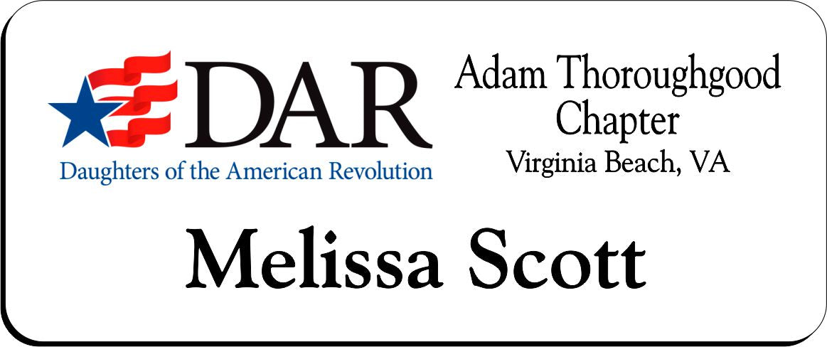 Adam Thoroughgood Chapter - NSDAR Name Badge - White w/ Color