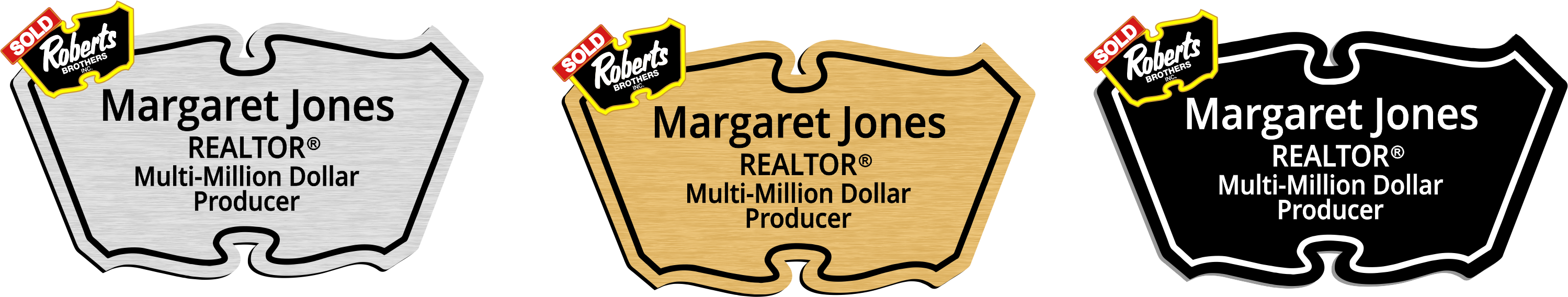 Roberts Brothers Name Badges - Logo Shaped - 3 Lines