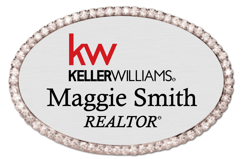 Keller Williams Name Badge - OVAL BLING Silver w/ Color
