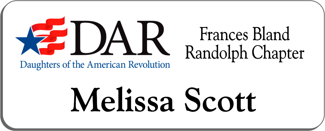 Frances Bland Randolph Chapter NSDAR Name Badge - White w/ Color